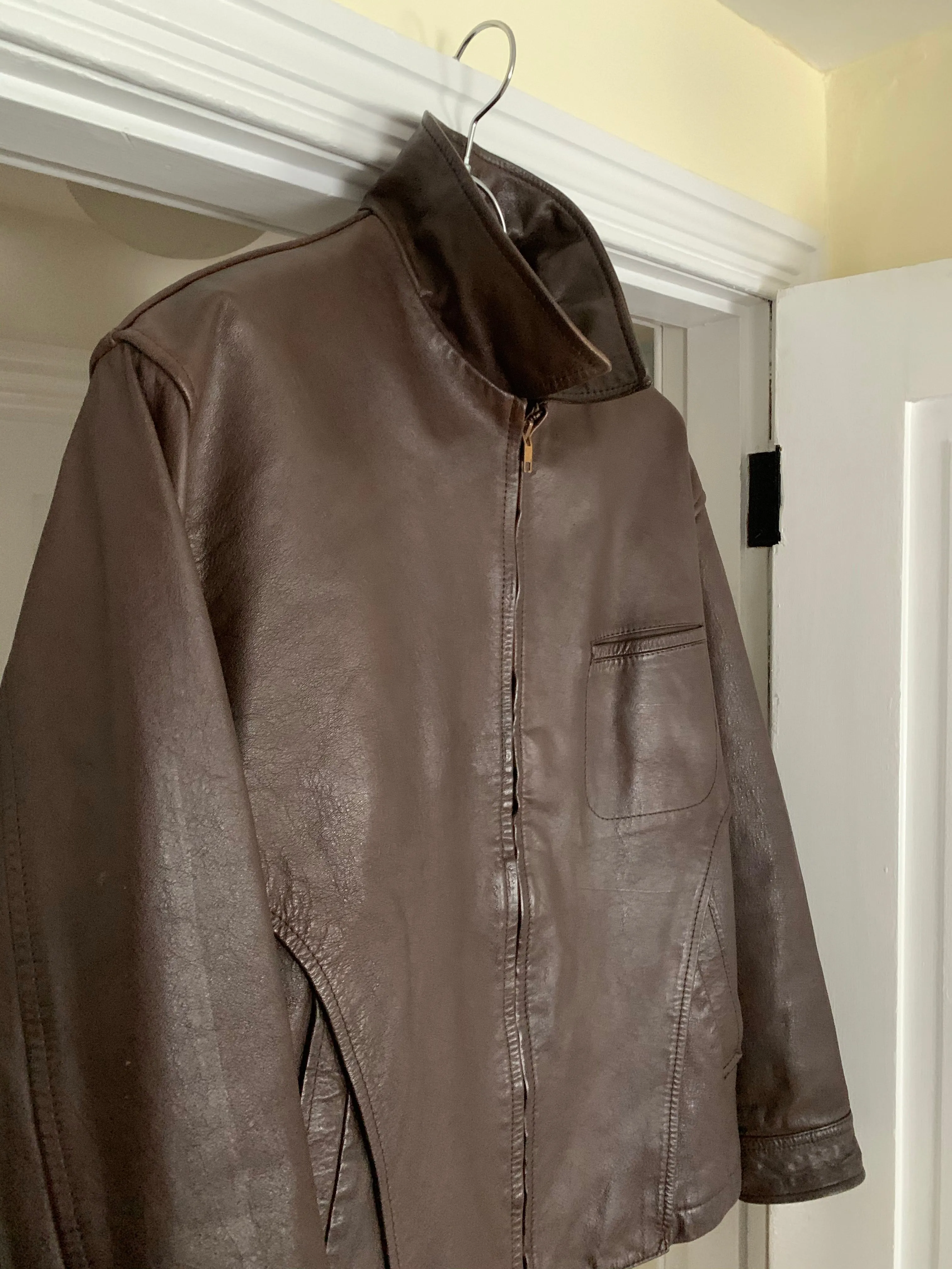 1980s CDGH Brown Paneled Leather Work Jacket - Size OS