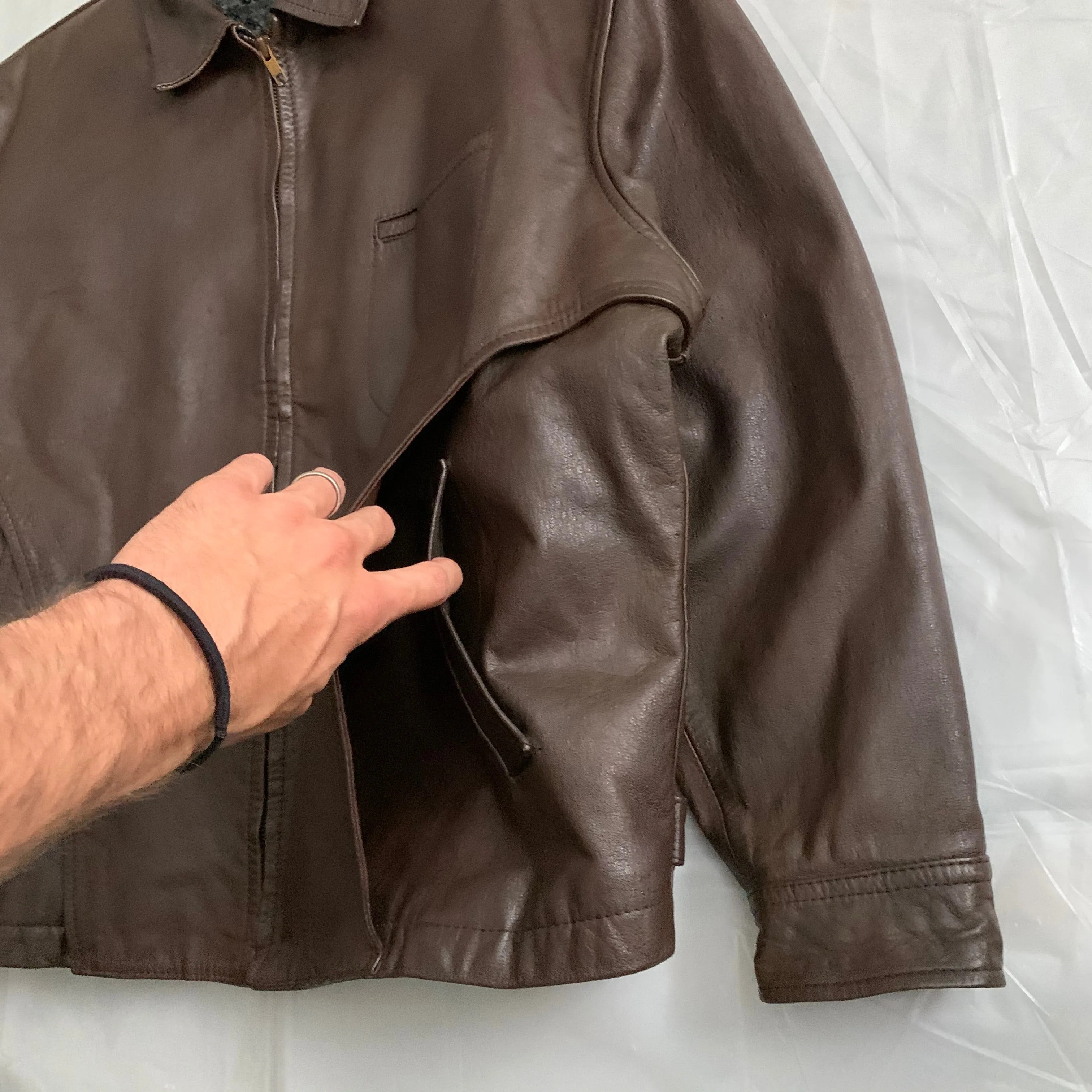 1980s CDGH Brown Paneled Leather Work Jacket - Size OS