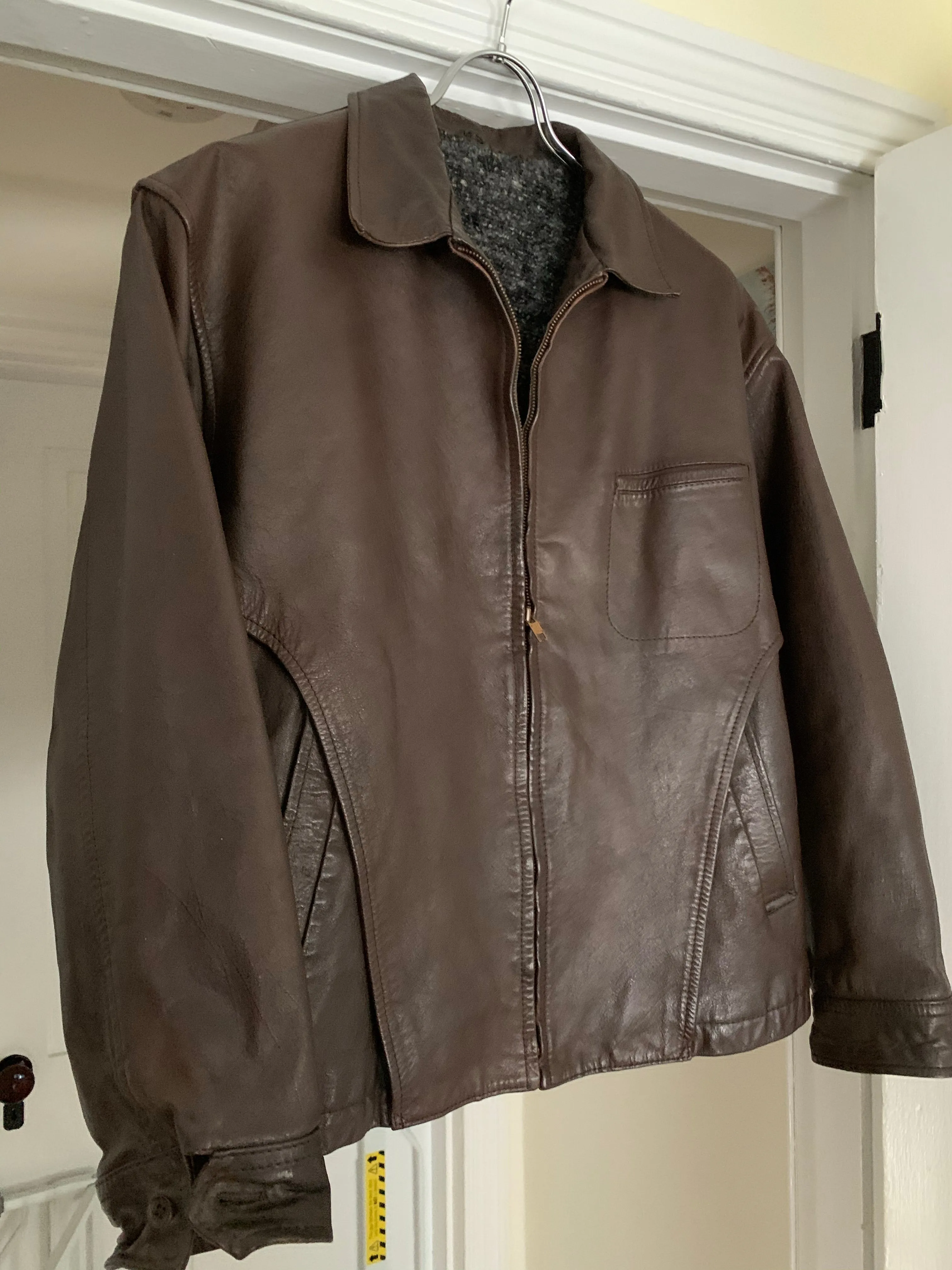 1980s CDGH Brown Paneled Leather Work Jacket - Size OS