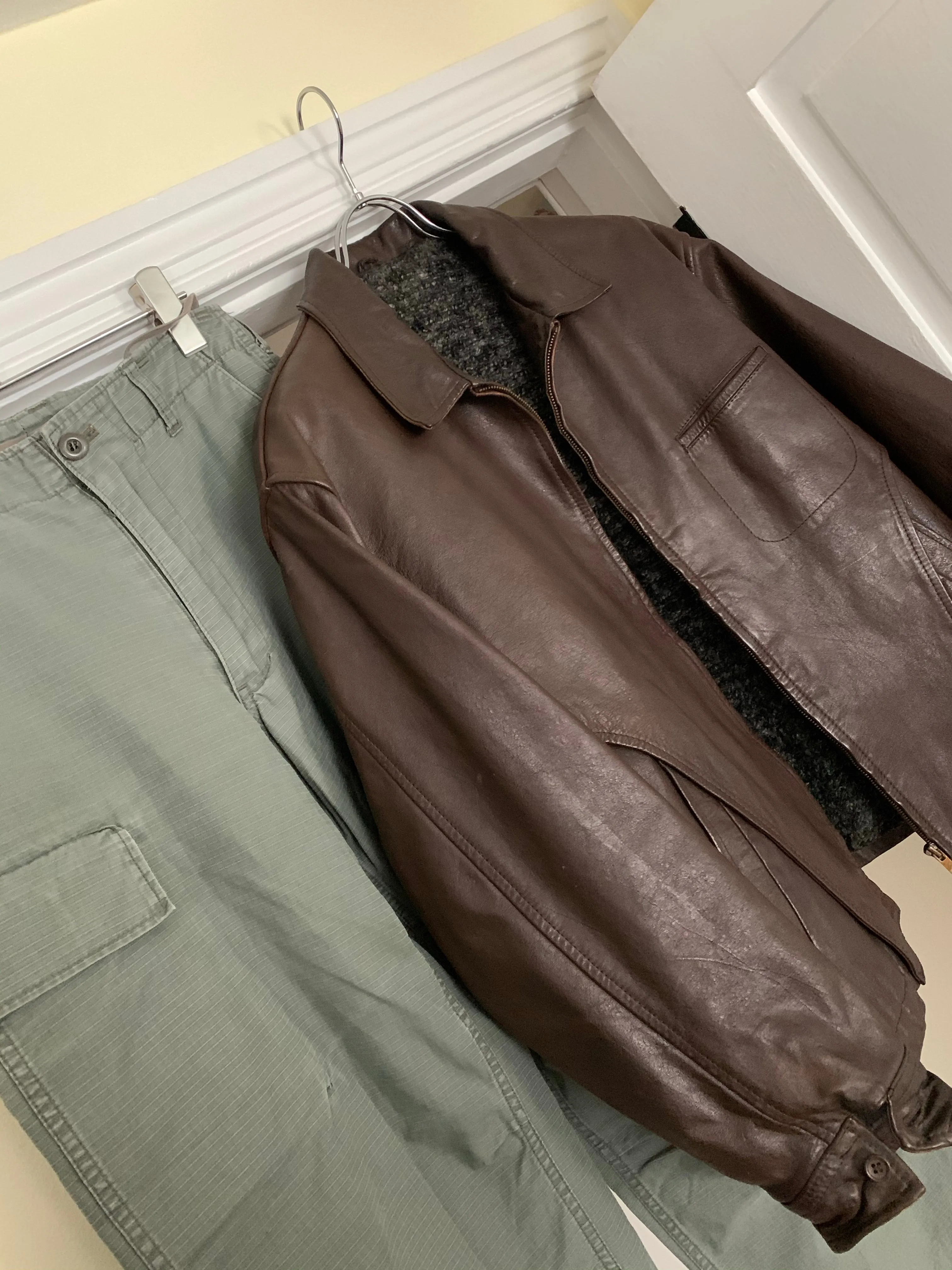 1980s CDGH Brown Paneled Leather Work Jacket - Size OS