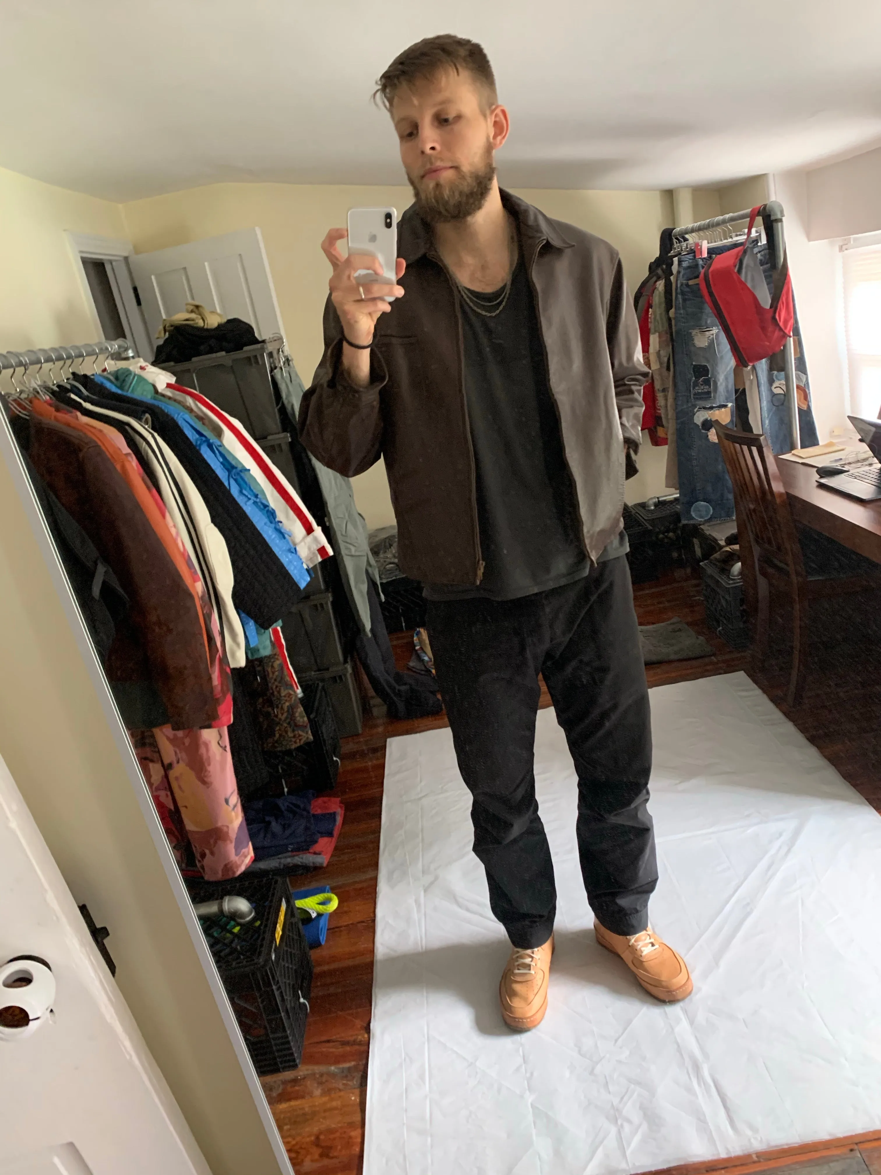 1980s CDGH Brown Paneled Leather Work Jacket - Size OS