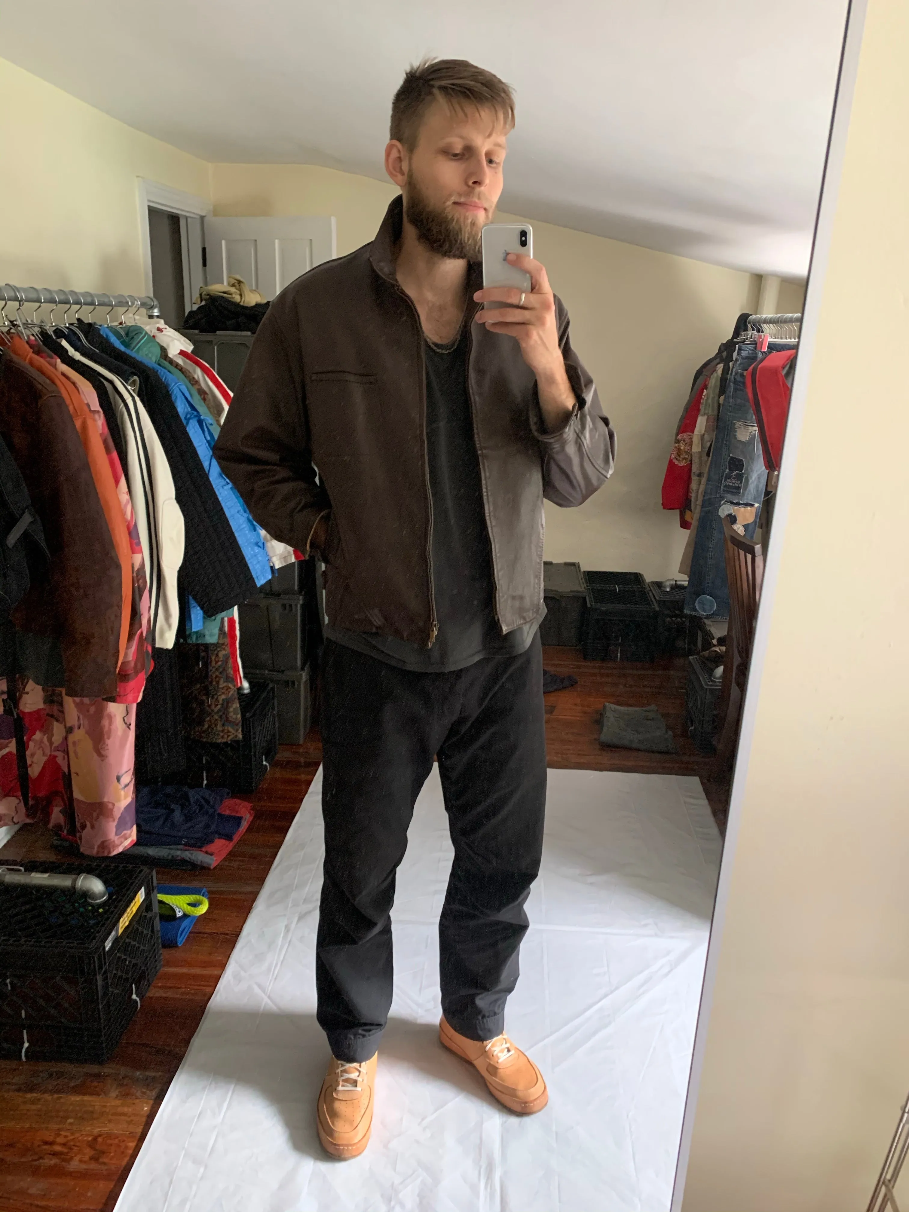 1980s CDGH Brown Paneled Leather Work Jacket - Size OS