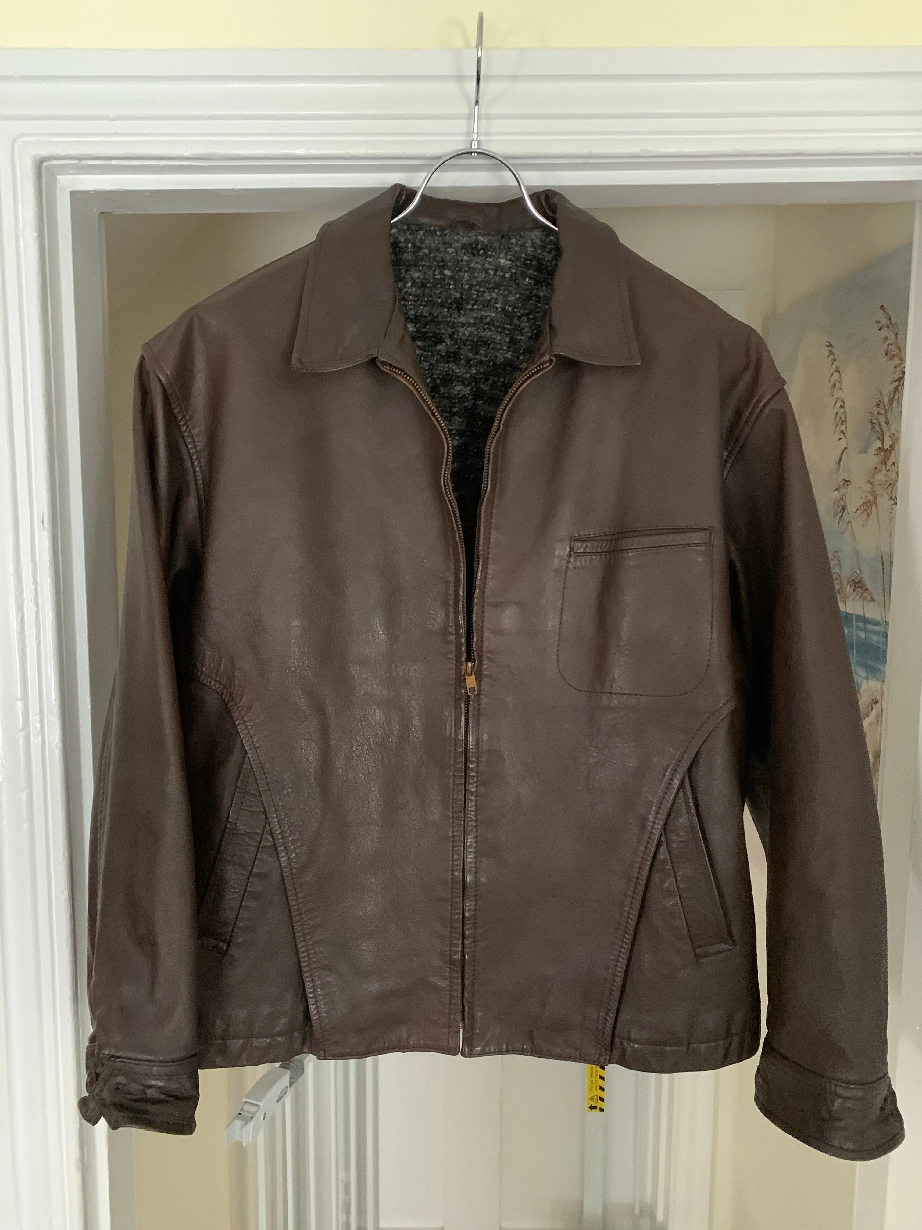 1980s CDGH Brown Paneled Leather Work Jacket - Size OS