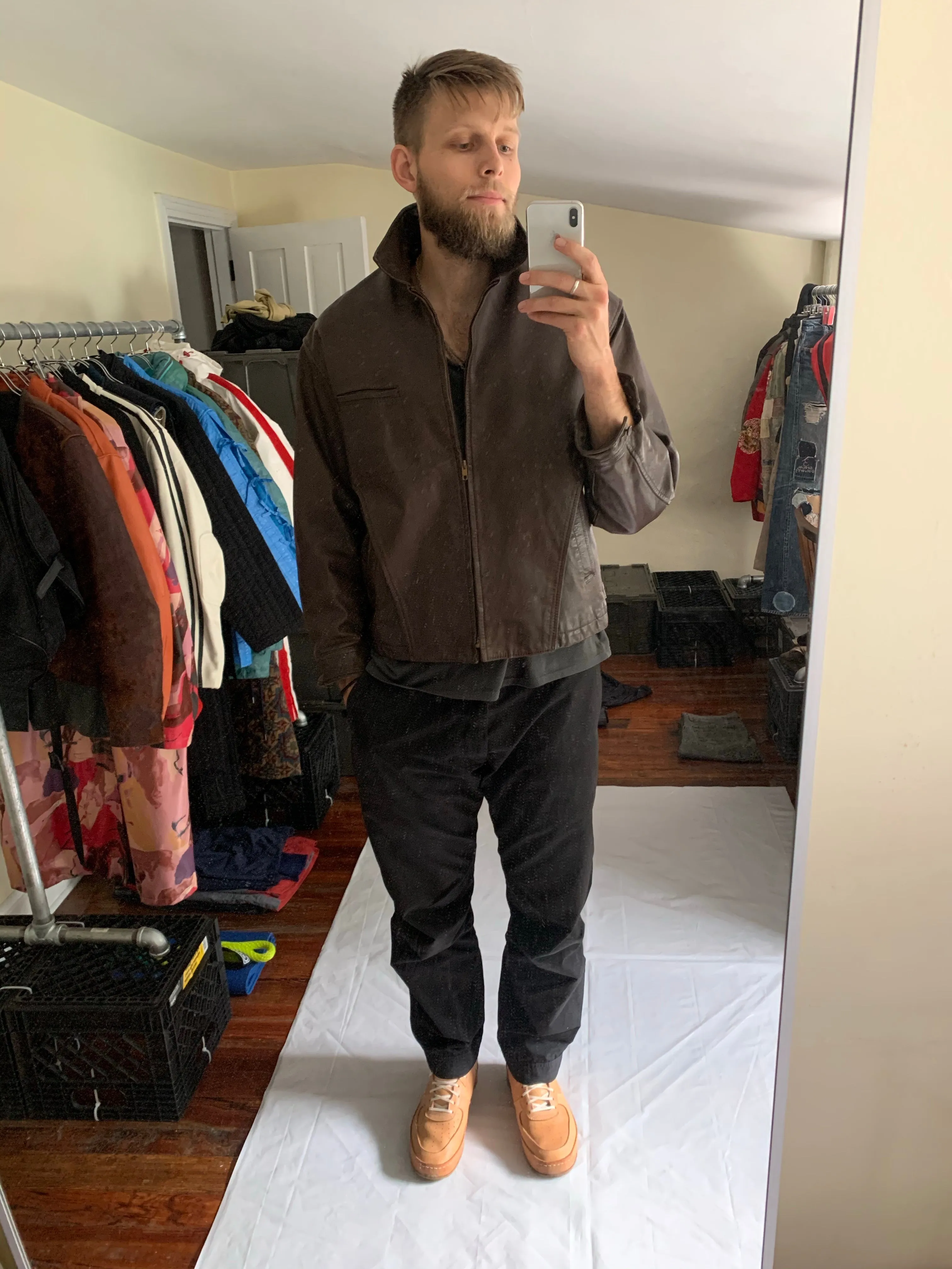 1980s CDGH Brown Paneled Leather Work Jacket - Size OS