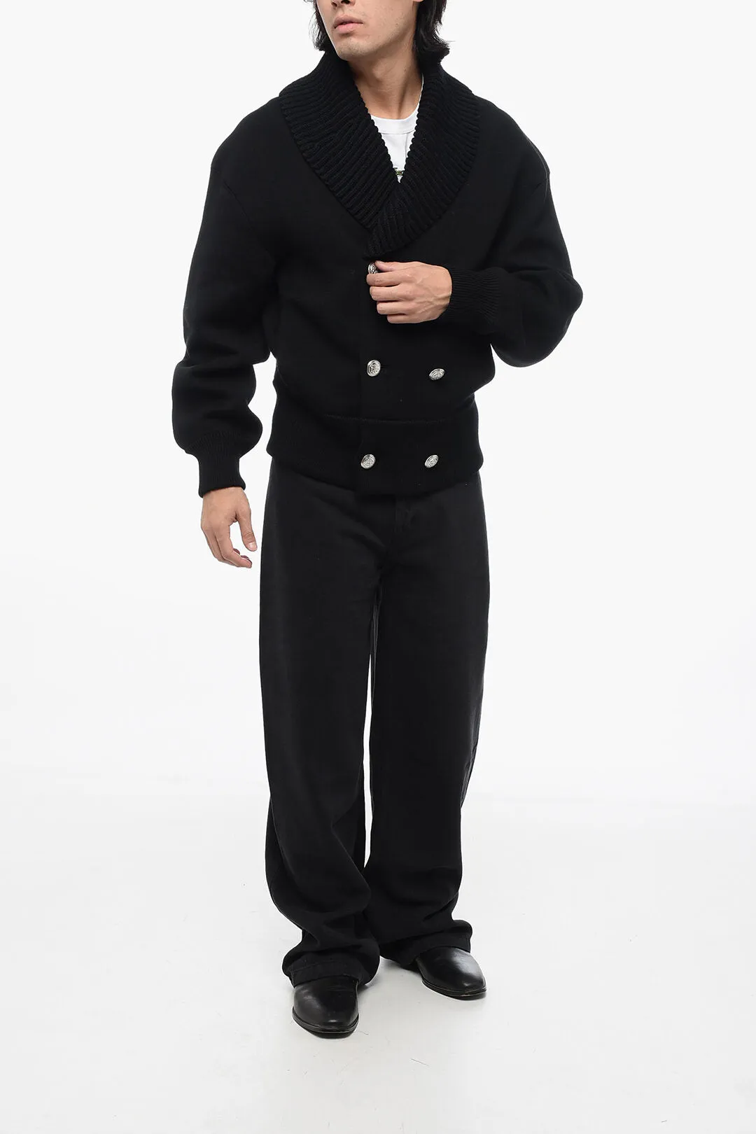Alexander McQueen Double-breasted Neoprene Cardigan with Back Embroidery