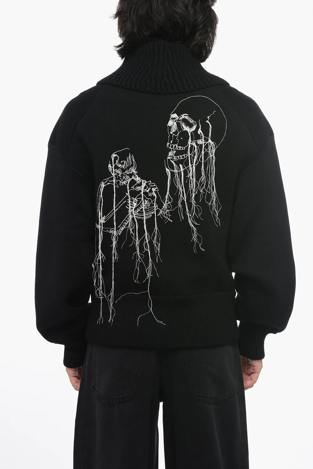 Alexander McQueen Double-breasted Neoprene Cardigan with Back Embroidery
