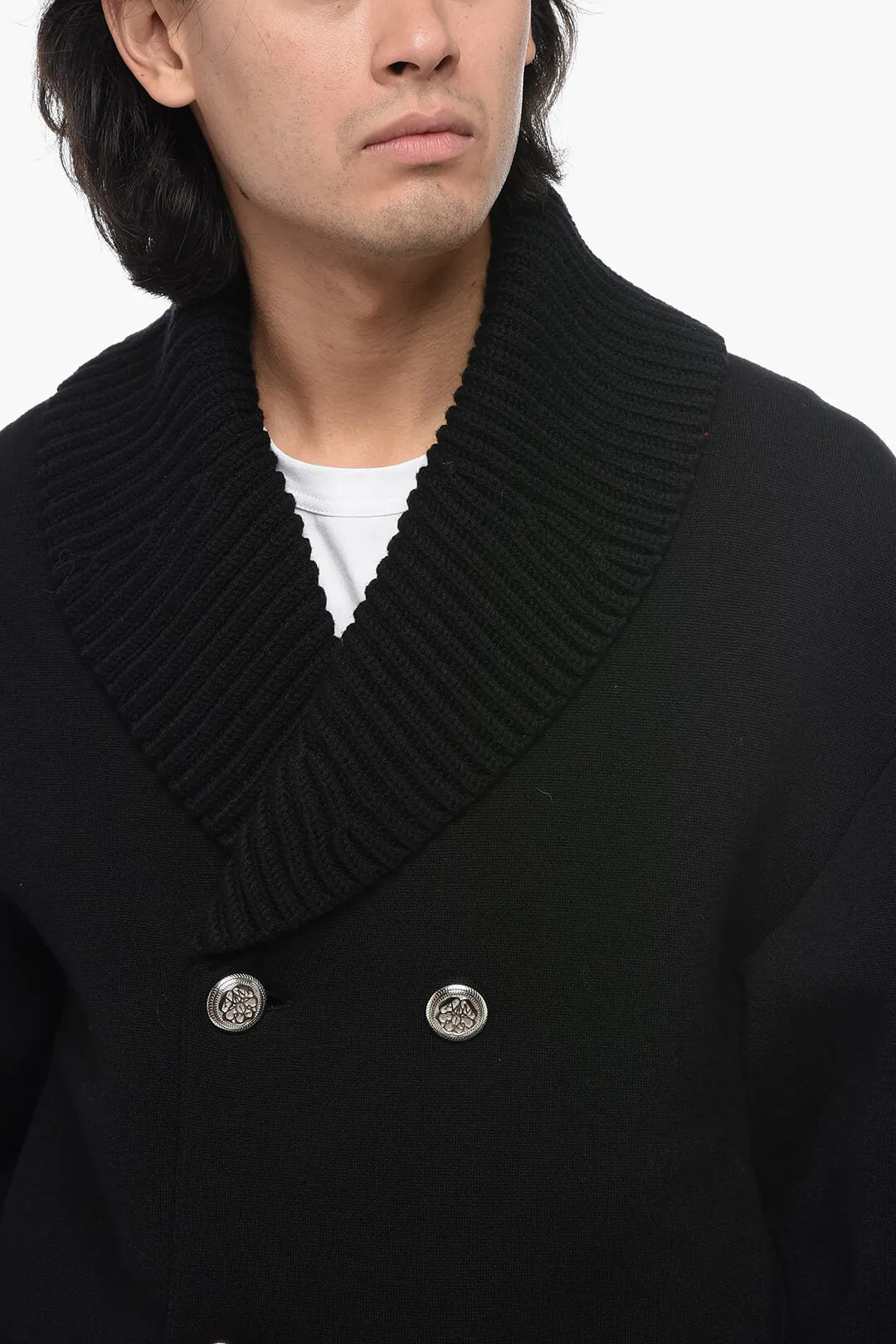 Alexander McQueen Double-breasted Neoprene Cardigan with Back Embroidery