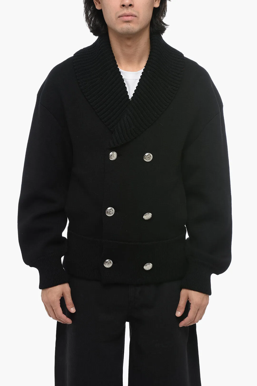 Alexander McQueen Double-breasted Neoprene Cardigan with Back Embroidery