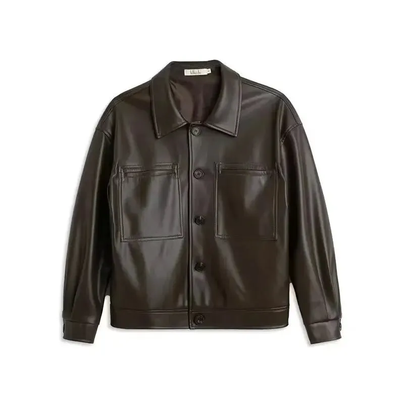 American Style Bomber Jacket For Men Trendy Autumn Leather High Street Style Casual Coastal Fashion Pu Leather Jacket