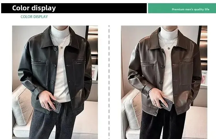 American Style Bomber Jacket For Men Trendy Autumn Leather High Street Style Casual Coastal Fashion Pu Leather Jacket