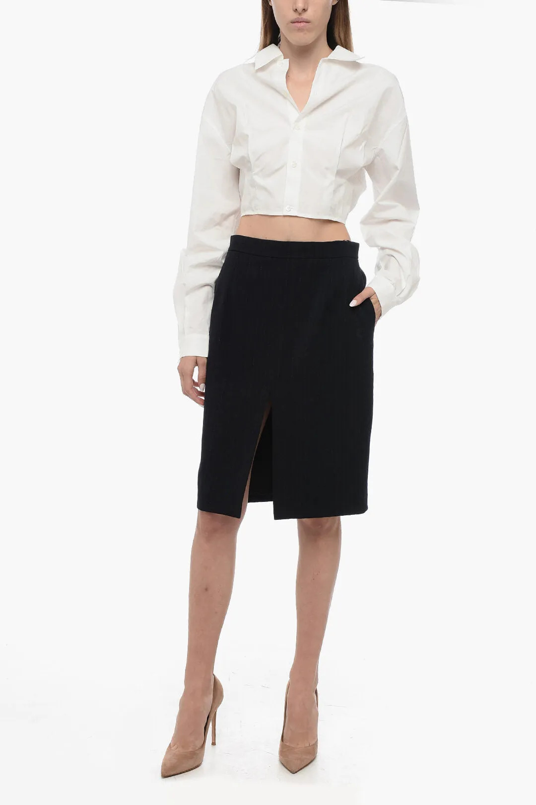 Ami Alexandre Mattiussi Cropped Cut-Out Shirt with Pleated Detail