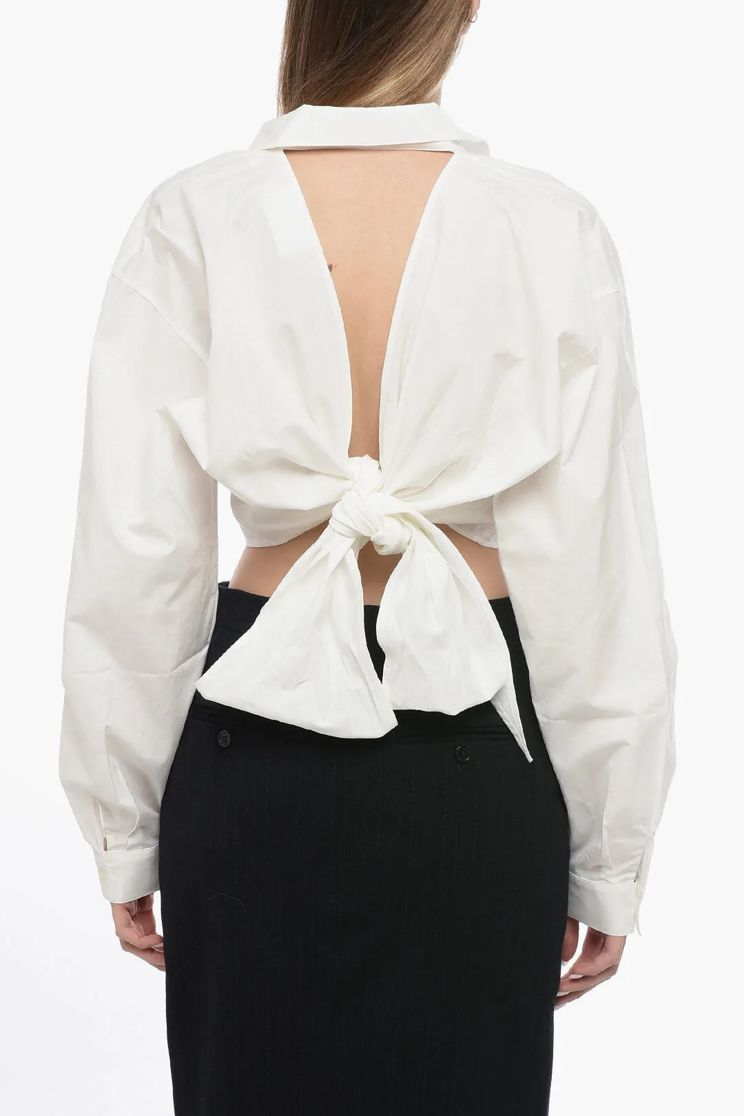 Ami Alexandre Mattiussi Cropped Cut-Out Shirt with Pleated Detail