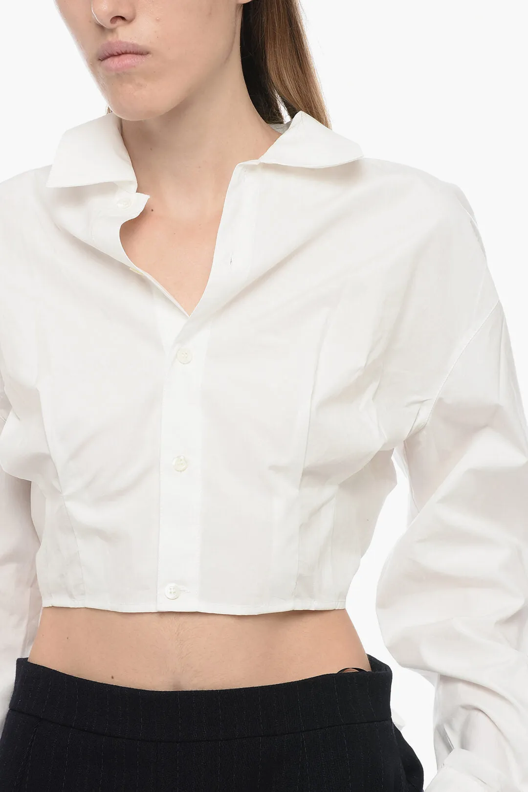 Ami Alexandre Mattiussi Cropped Cut-Out Shirt with Pleated Detail