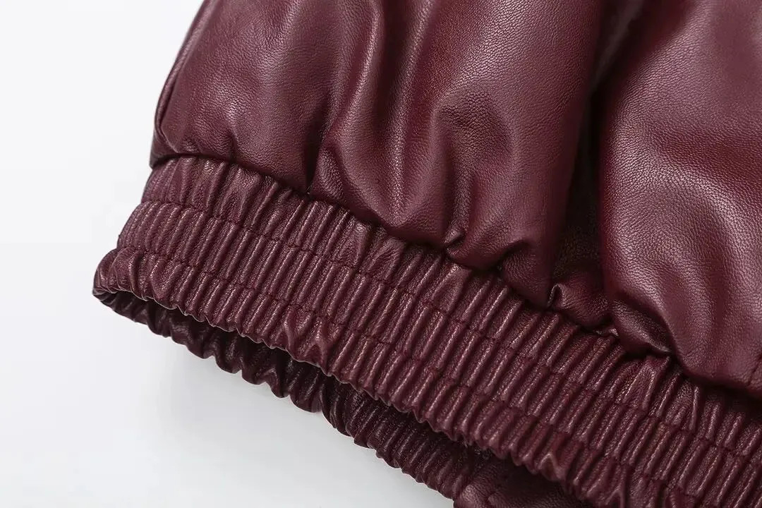 Autumn Woman Leather Jacket Long Sleeves Lapel Loose Zipper Short Bomber Jacket Female Pockets Vintage Women's Coat