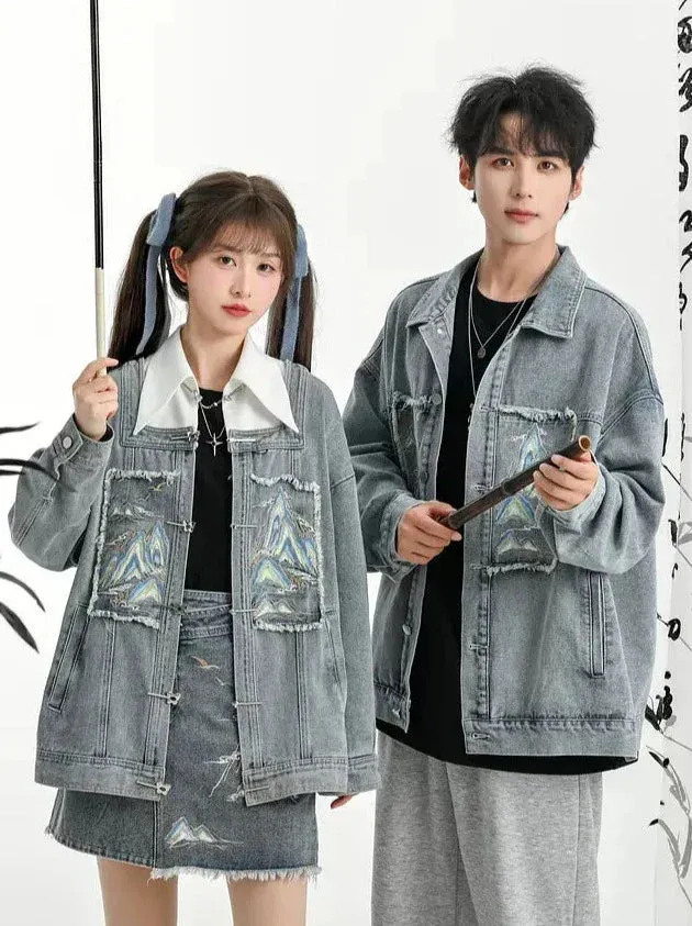 China Jacket Detachable Denim Collar Suit