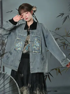 China Jacket Detachable Denim Collar Suit