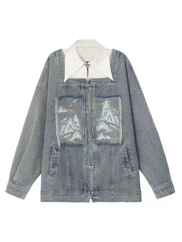 China Jacket Detachable Denim Collar Suit
