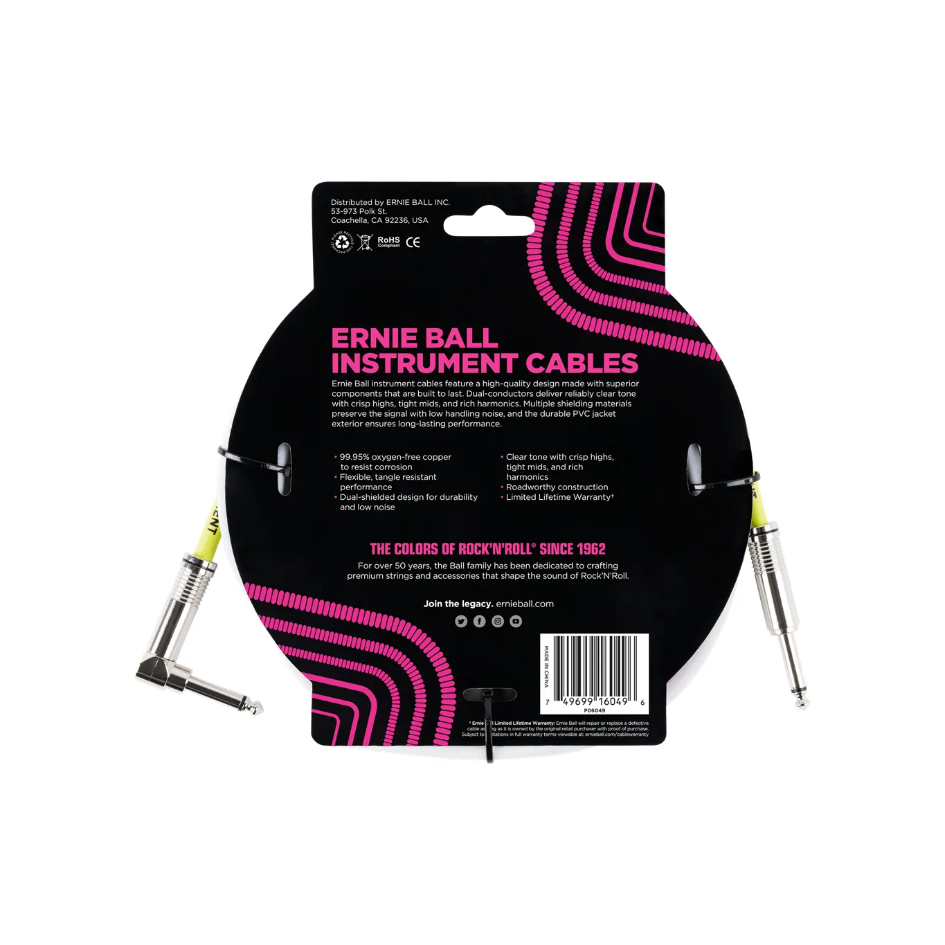 Ernie Ball 10ft Straight/Angled White Cable