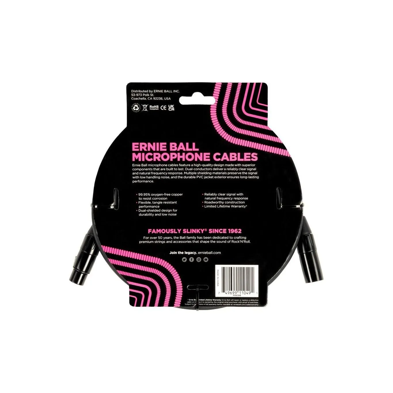 Ernie Ball 20ft XLR Microphone Cable in Black