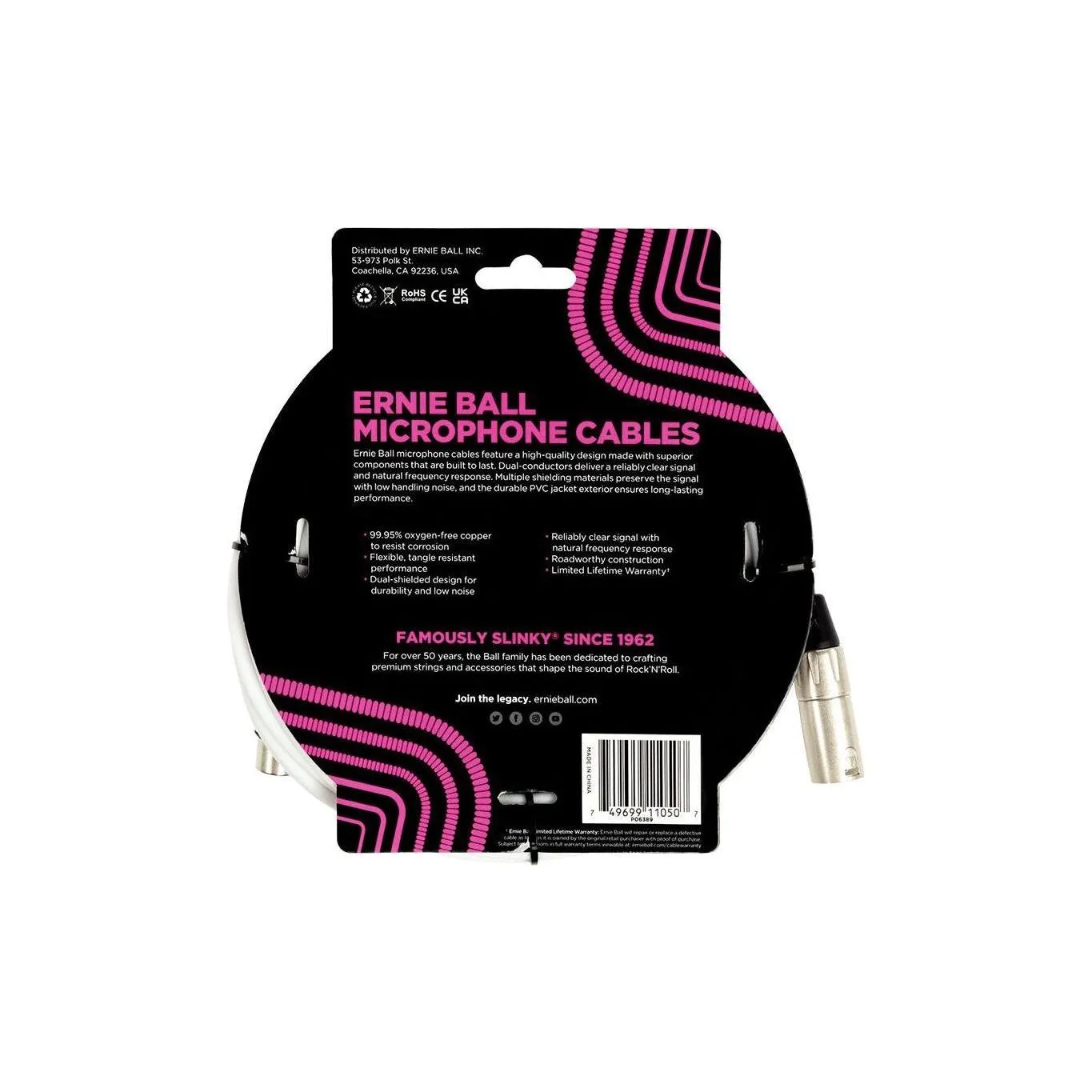 Ernie Ball 20ft XLR Microphone Cable in White