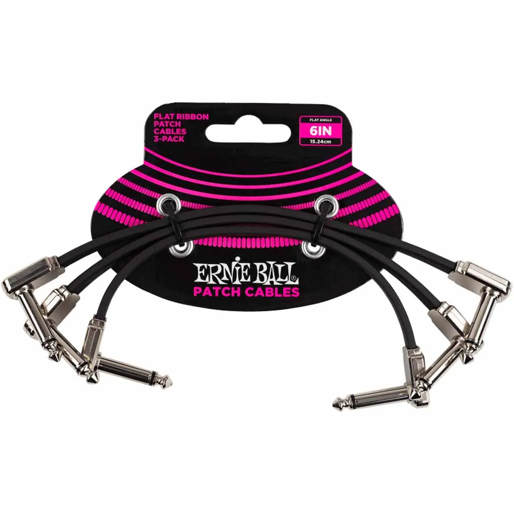Ernie Ball Flat Ribbon 6 Inch Patch Cable 3 Pack