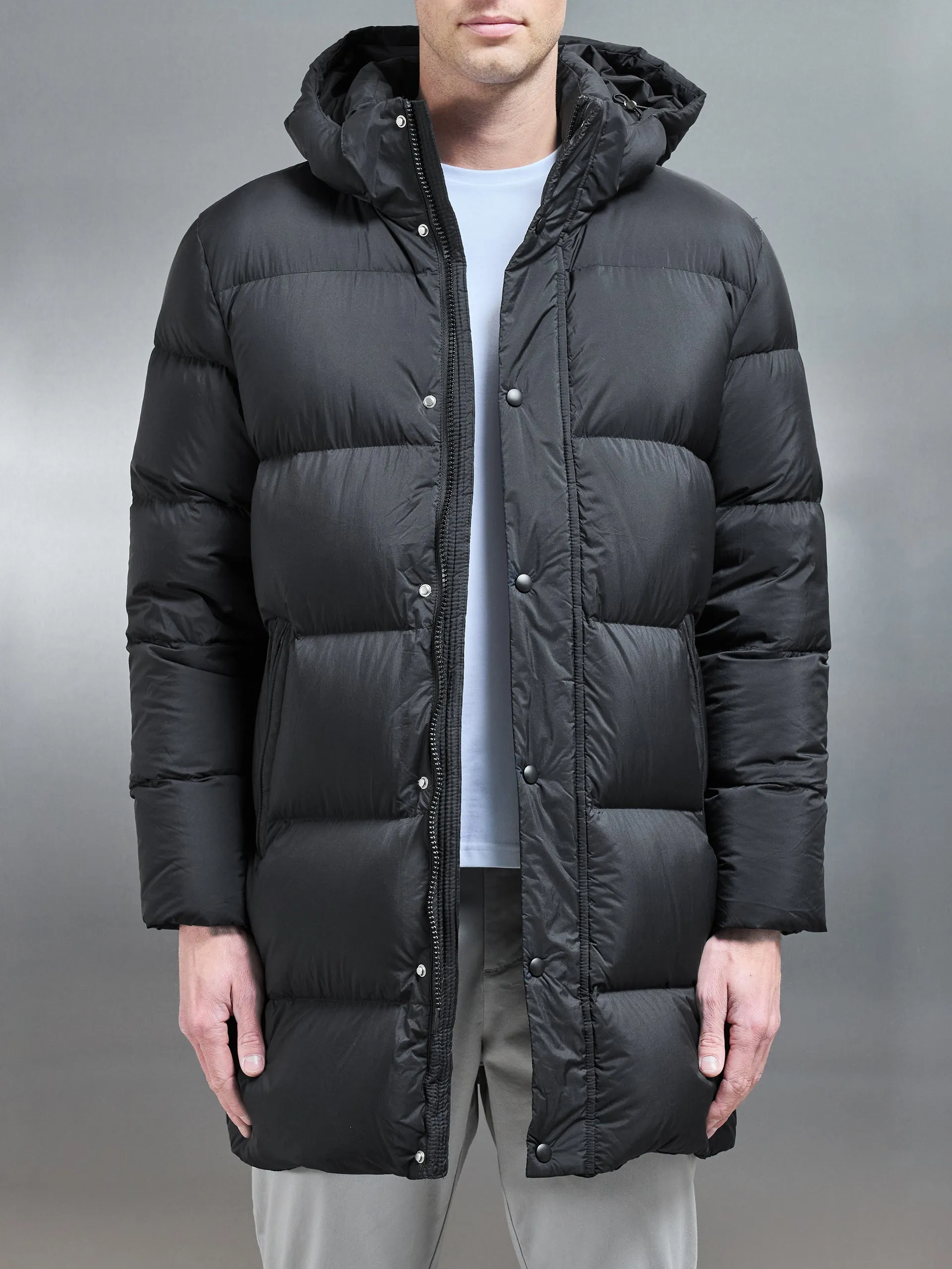 Goose Down Mid Length Jacket in Black
