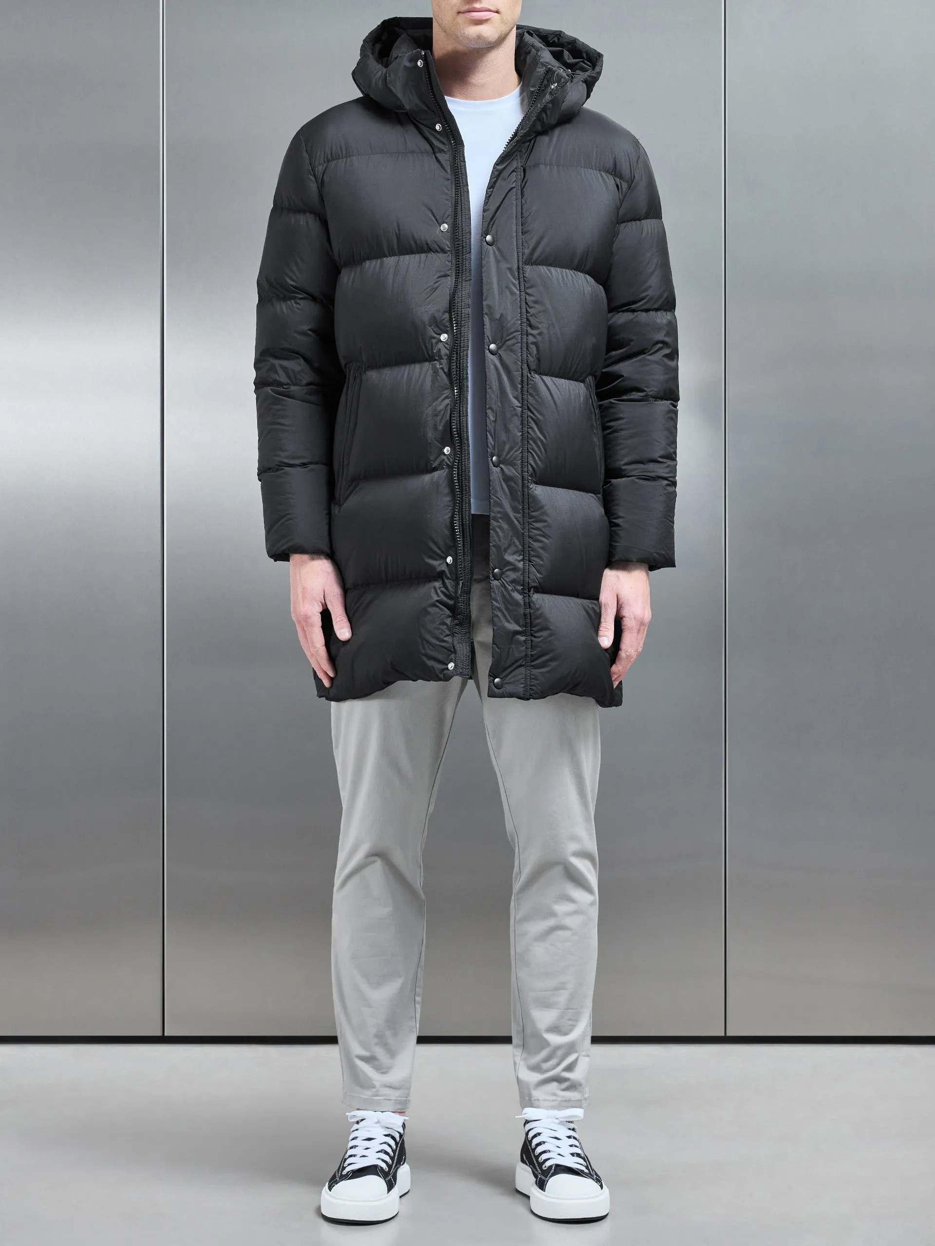 Goose Down Mid Length Jacket in Black