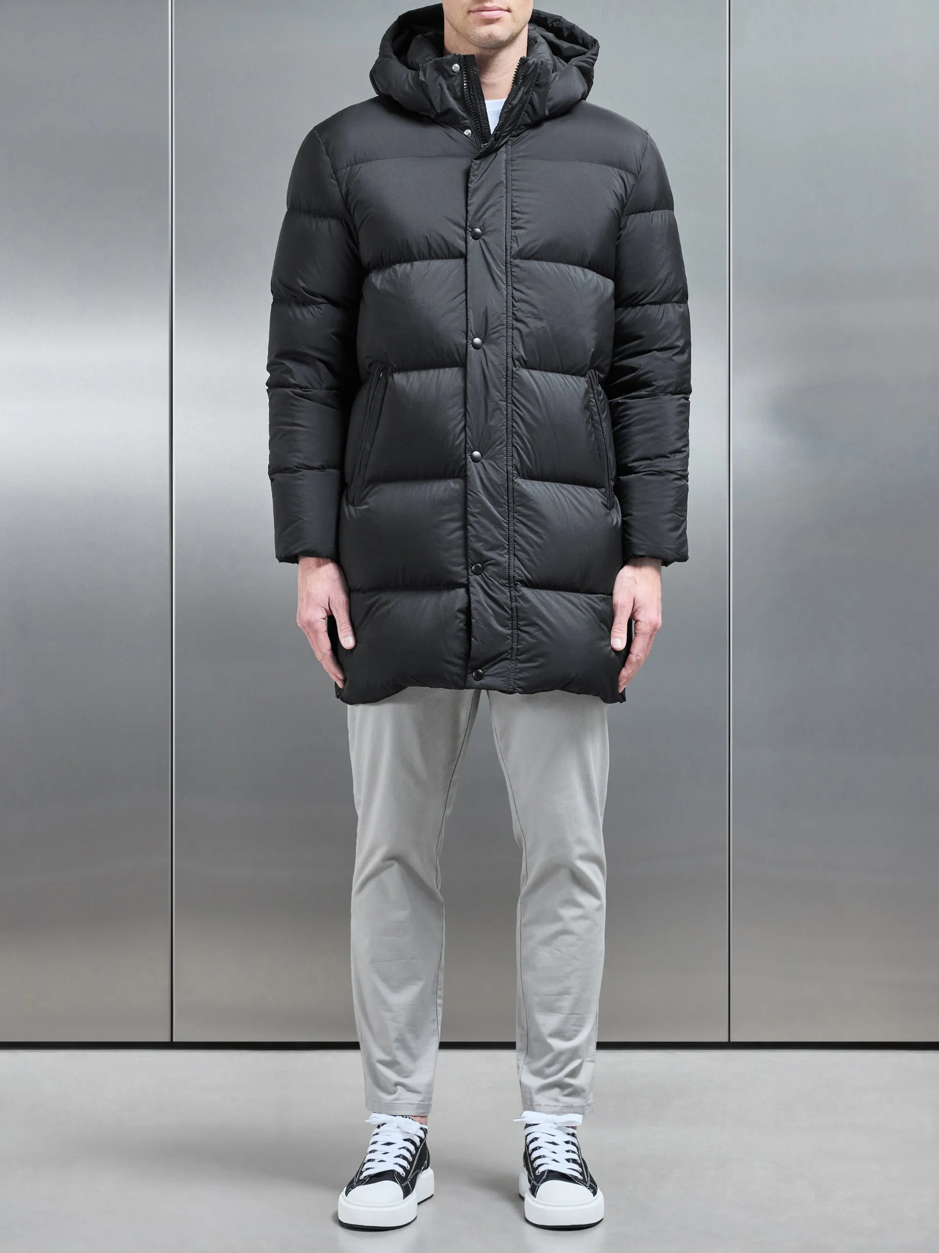 Goose Down Mid Length Jacket in Black
