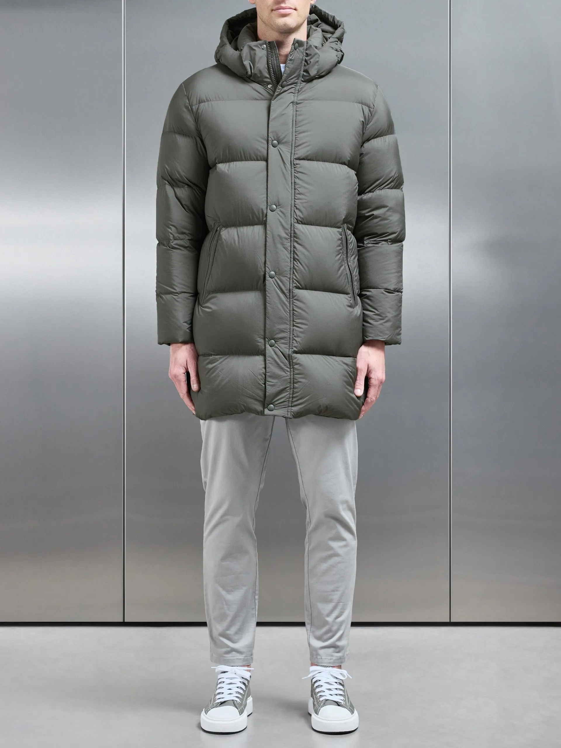 Goose Down Mid Length Jacket in Olive