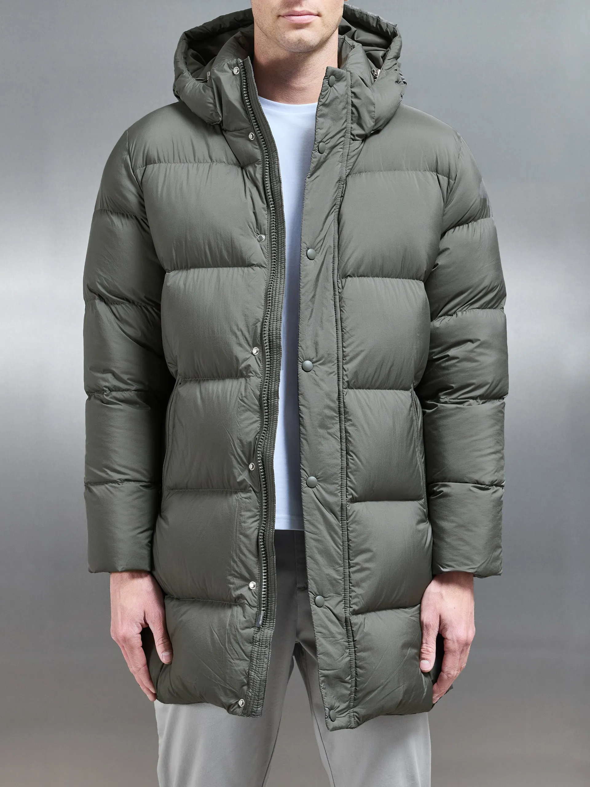 Goose Down Mid Length Jacket in Olive