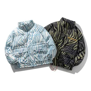 Men's Stand-Collar Down Jacket American Casual Loose Zebra Pattern Thick Coat