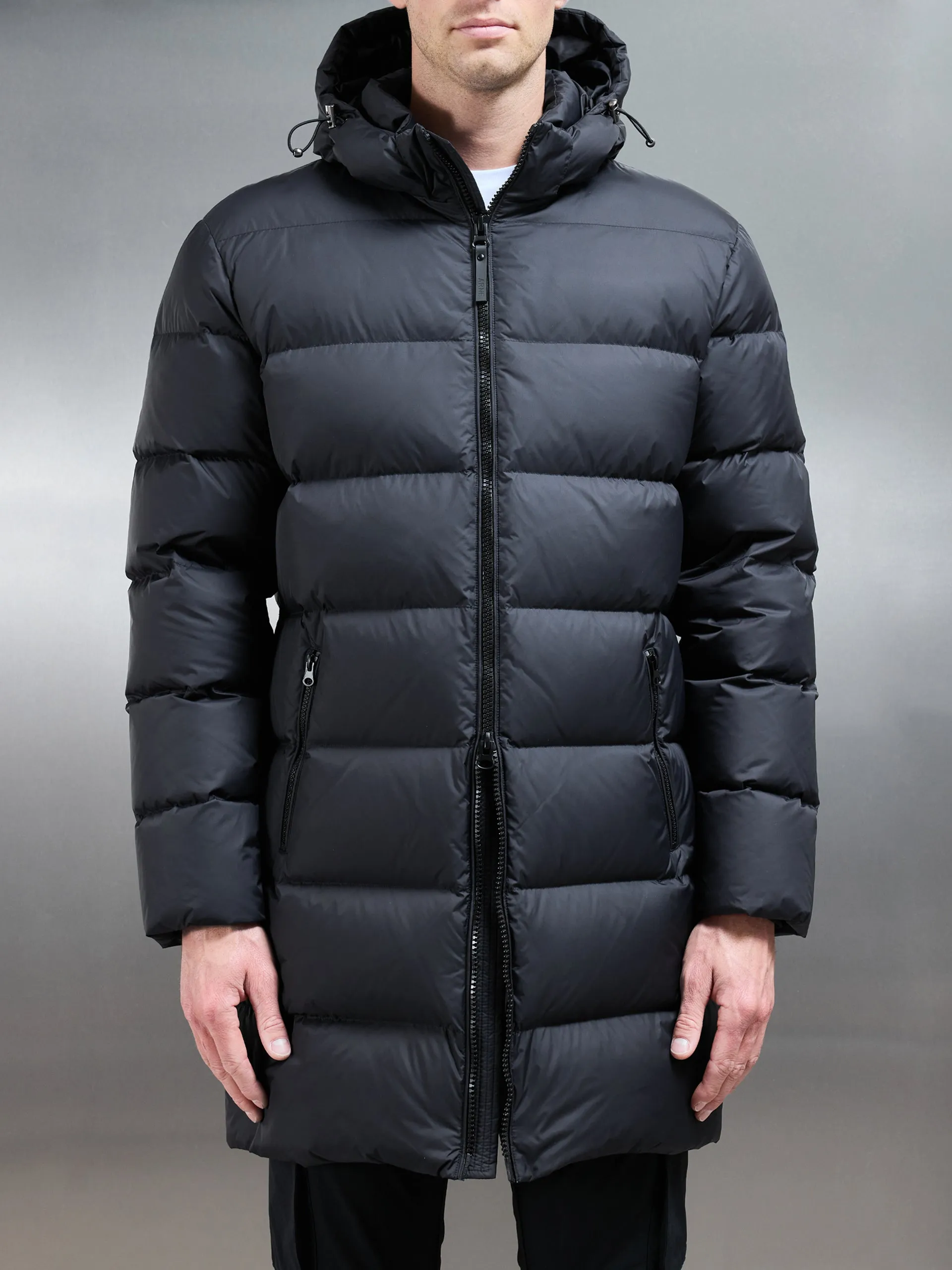 Mid Length Down Jacket in Midnight Black