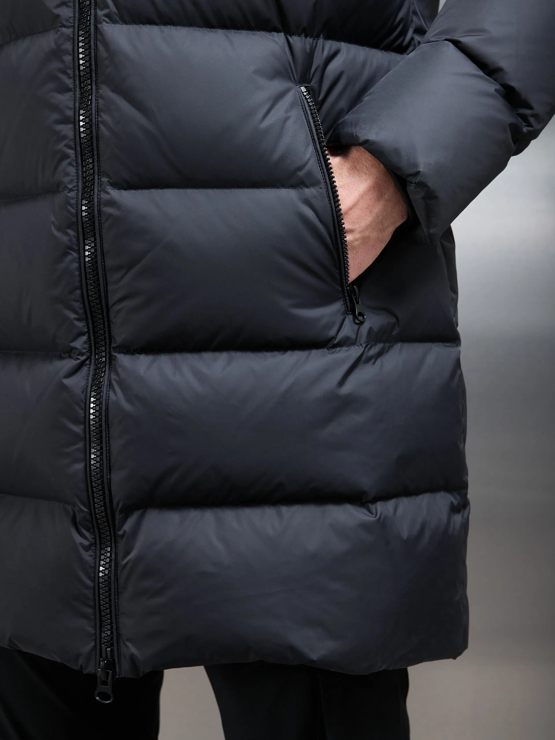 Mid Length Down Jacket in Midnight Black