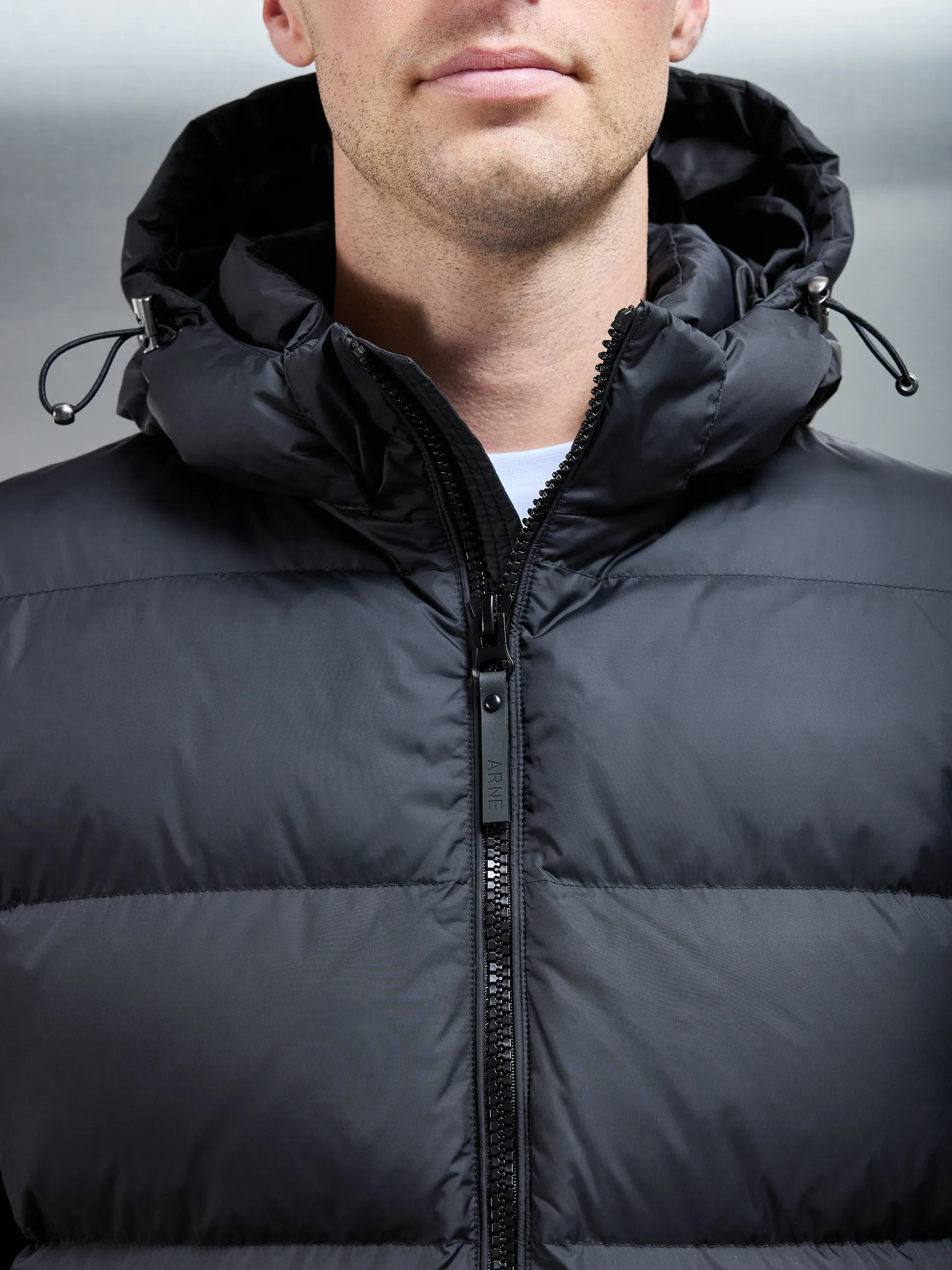 Mid Length Down Jacket in Midnight Black