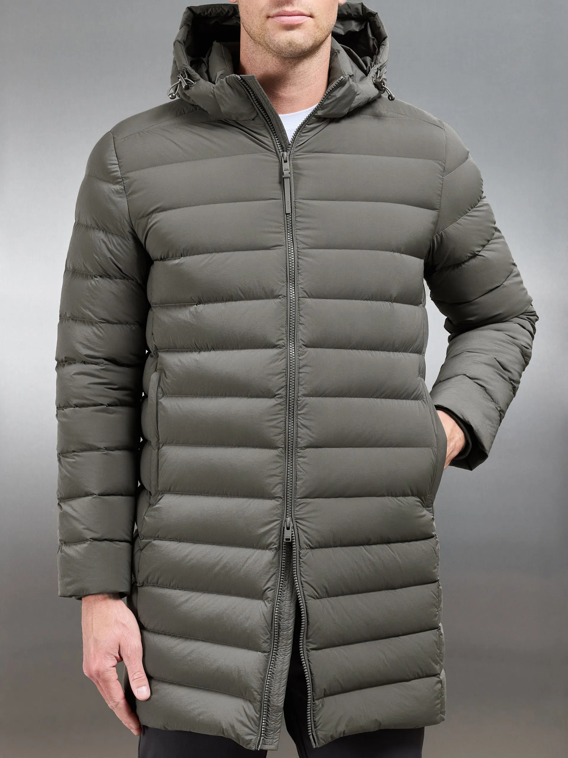 Mid Length Technical Down Jacket in Olive