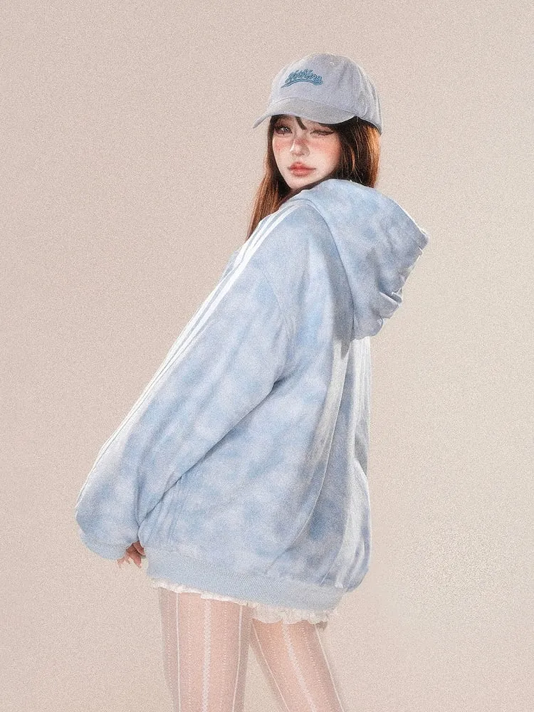 Pink Blue Letter Reversible Thick Hooded Jacket