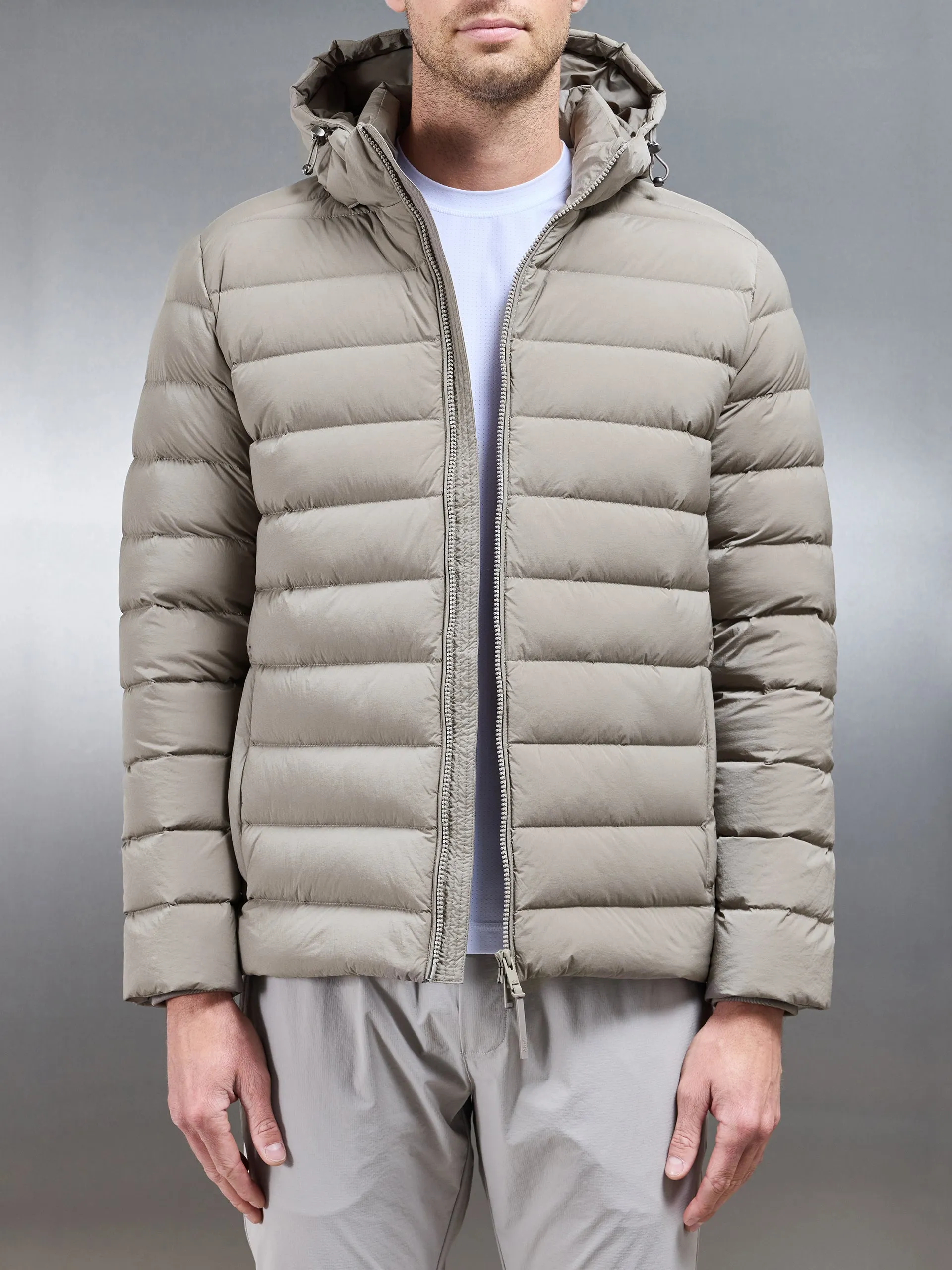 Short Technical Down Jacket in Taupe