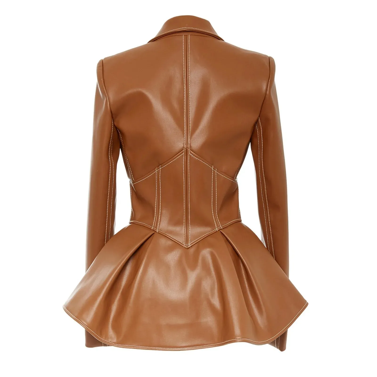 Women's Autumn Jacket New Turn-Down Collar Full Sleeves High Waist Zippers Short Pu Leather Coat Faux Leather Corset Jacket