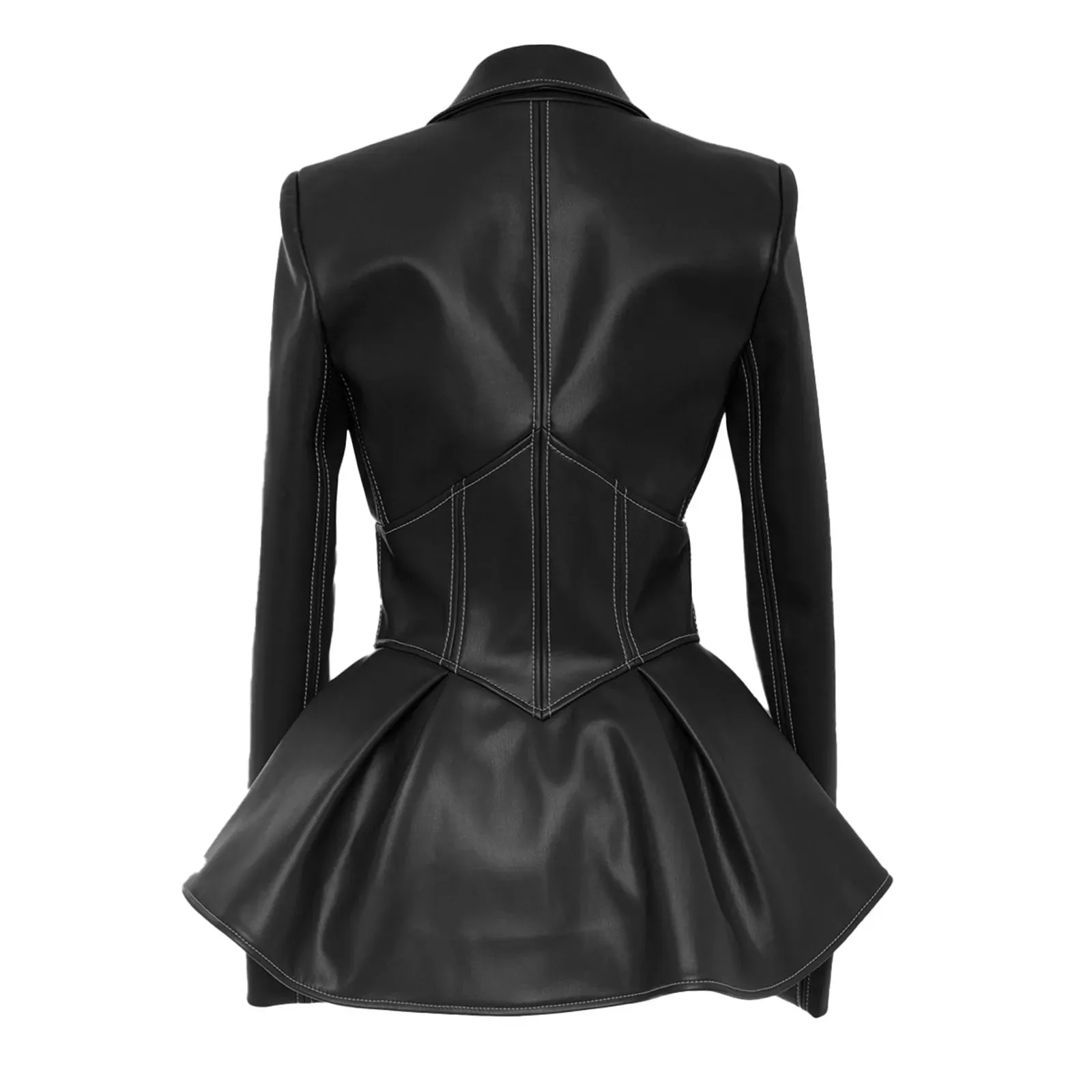 Women's Autumn Jacket New Turn-Down Collar Full Sleeves High Waist Zippers Short Pu Leather Coat Faux Leather Corset Jacket